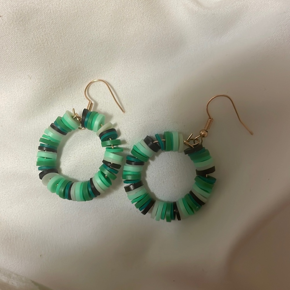 Green clay bead earrings